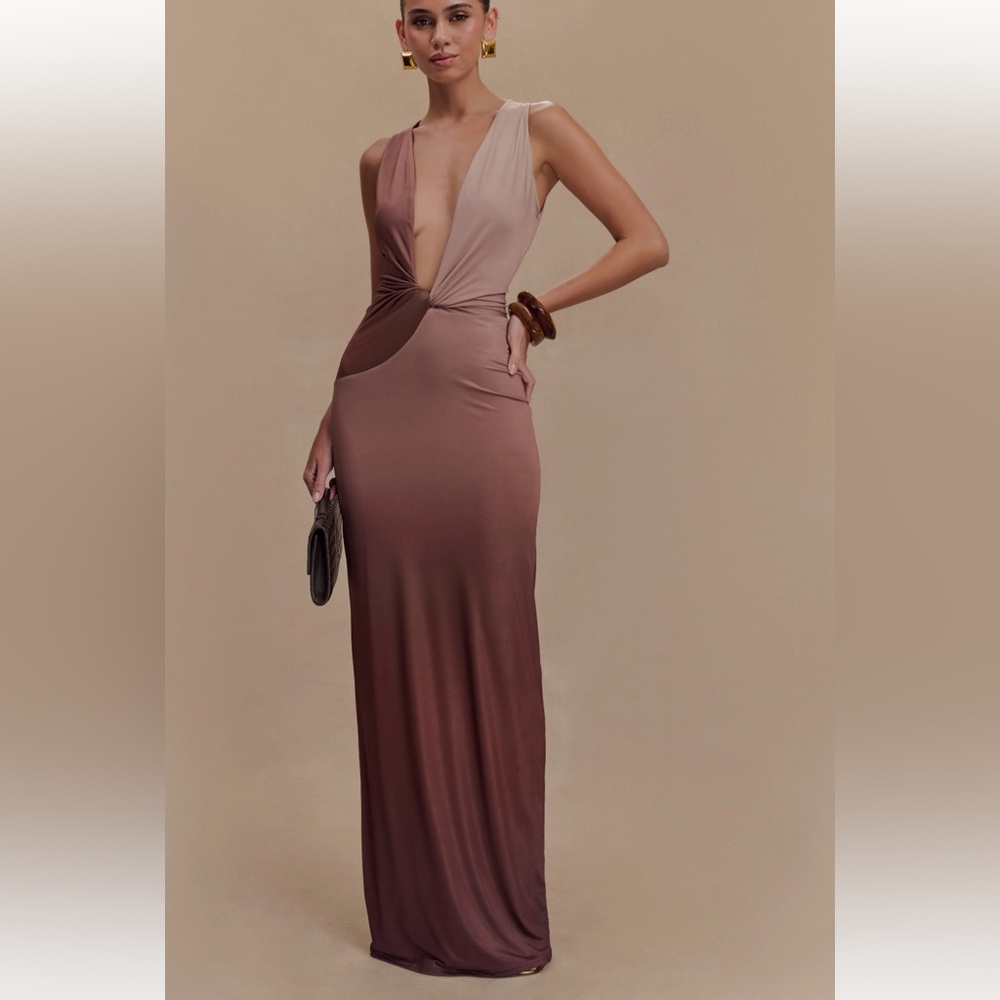 Meshki Stella Draped Slinky Maxi Dress - Mocha Ombre